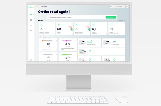 Ordinateur affichant l'interface du logiciel de gestion de flotte Winflotte v10